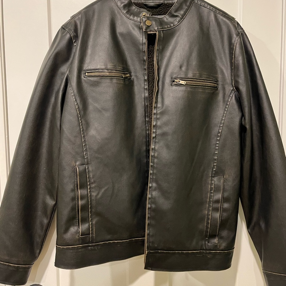 Men’s Guess Brown Faux Leather Jacket in a size Medium